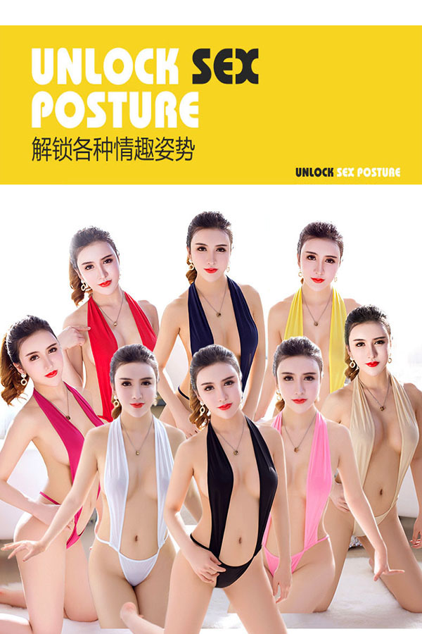 冰丝环颈露背狂露情趣连身泳装